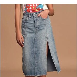Free People We The Free Distressed Blue Denim Skirt | NWOT